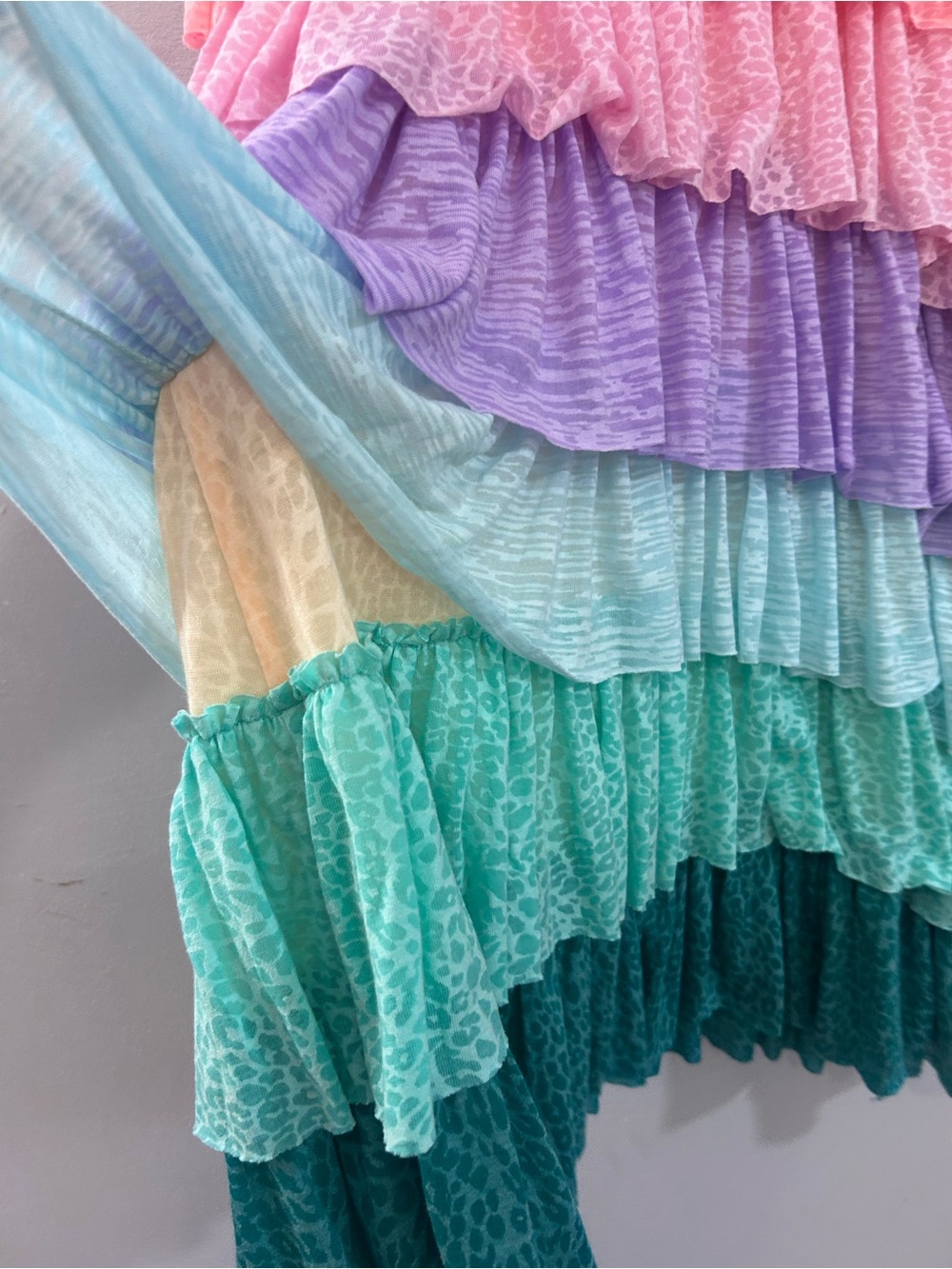 Pitusa Pastel Rainbow Tiered Ruffle Mini Dress Petite - Picture 9 of 16
